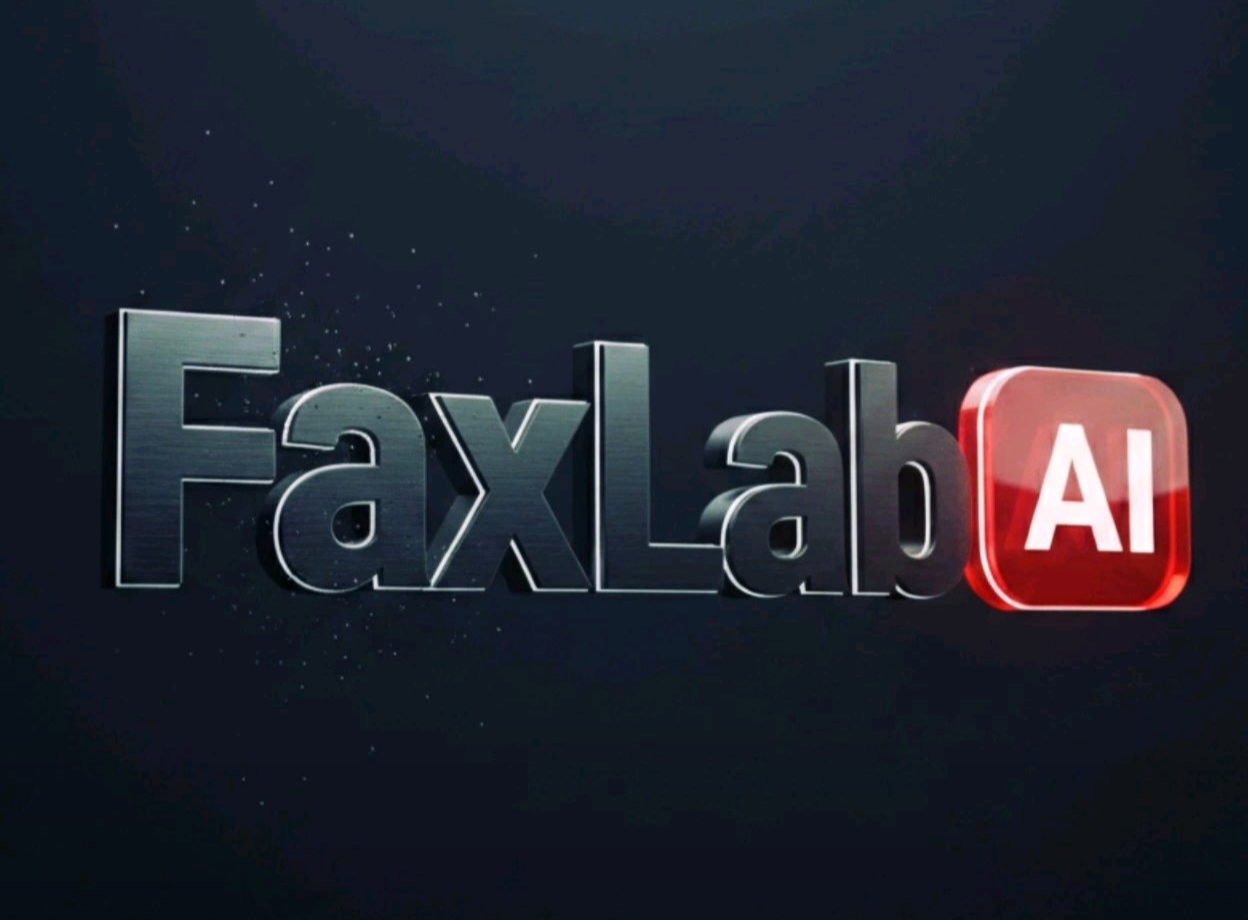 FaxLab AI metallic logo on navy